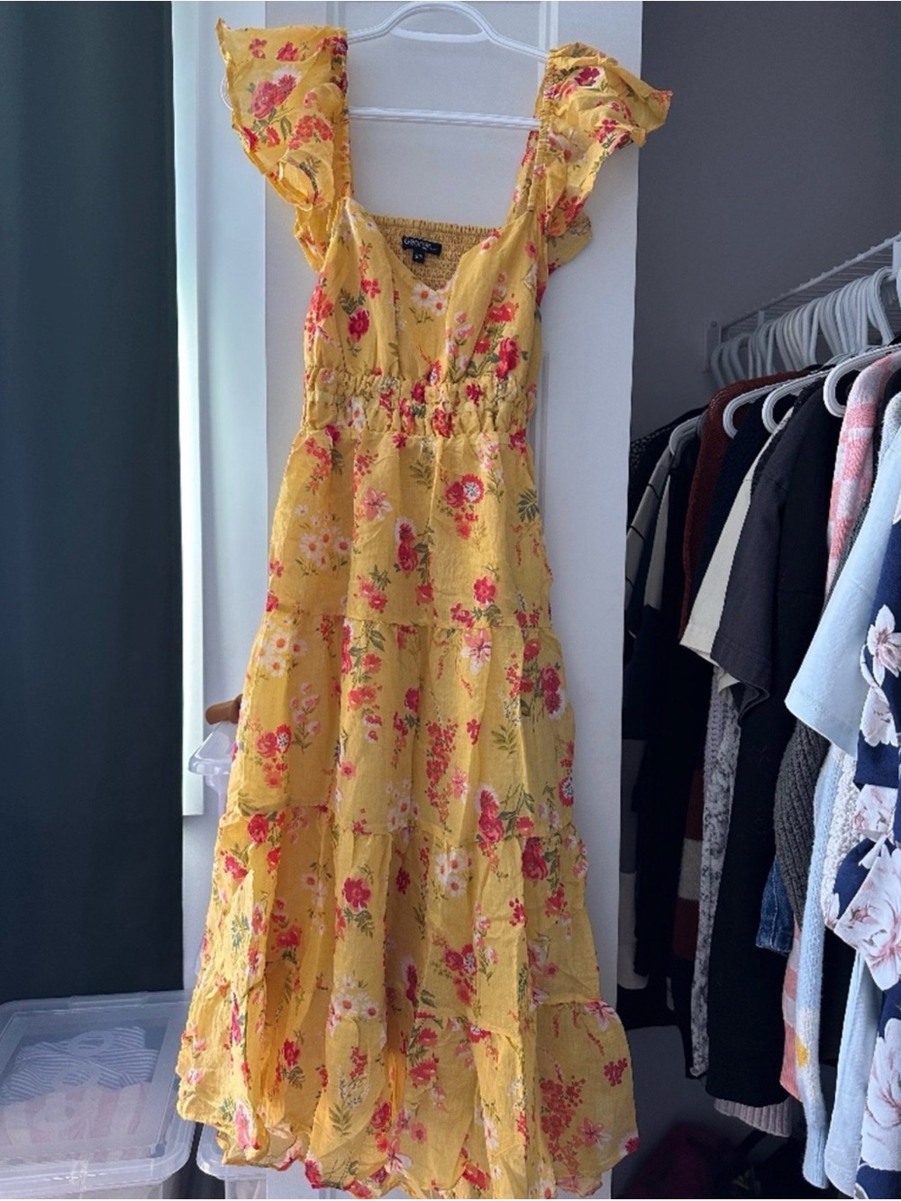 George Yellow Floral Ruffle Maxi Dress